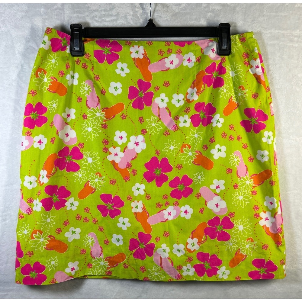 Lilly Pulitzer White Label Mini Skirt Floral Flip Flop Sz 10 Beach Resort Fun‎